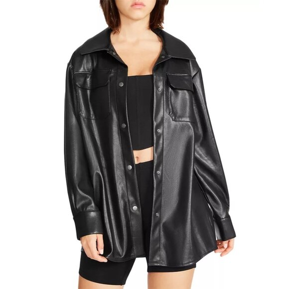 Steve Madden Faux Good Measure Shacket in Black XSmall Womens Vegan Shirt - Picture 11 of 15